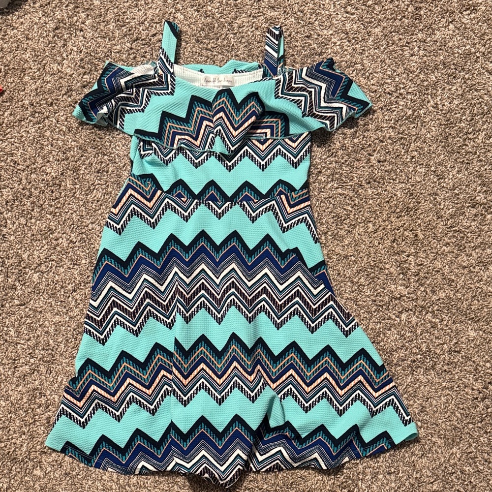 Chic Chevron Kids Dress in Teal and Navy